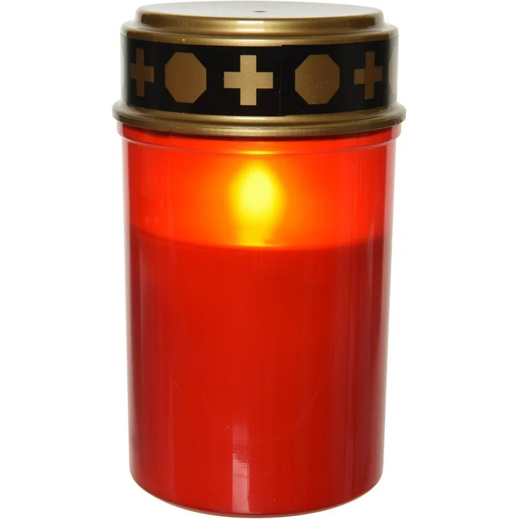 Lumineo LED-Kerze, Timer, klassisch warm, LED Kerze 7x12cm mit Timer Outdoor Grablicht Rot / Warmweiß – Bild 1