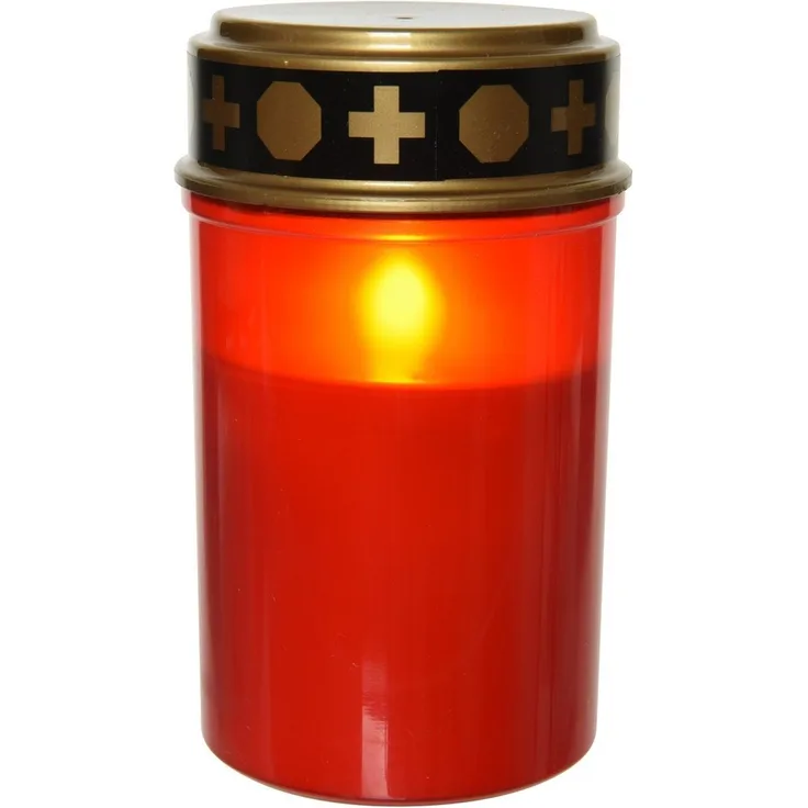 Lumineo LED-Kerze, Timer, klassisch warm, LED Kerze 7x12cm mit Timer Outdoor Grablicht Rot / Warmweiß