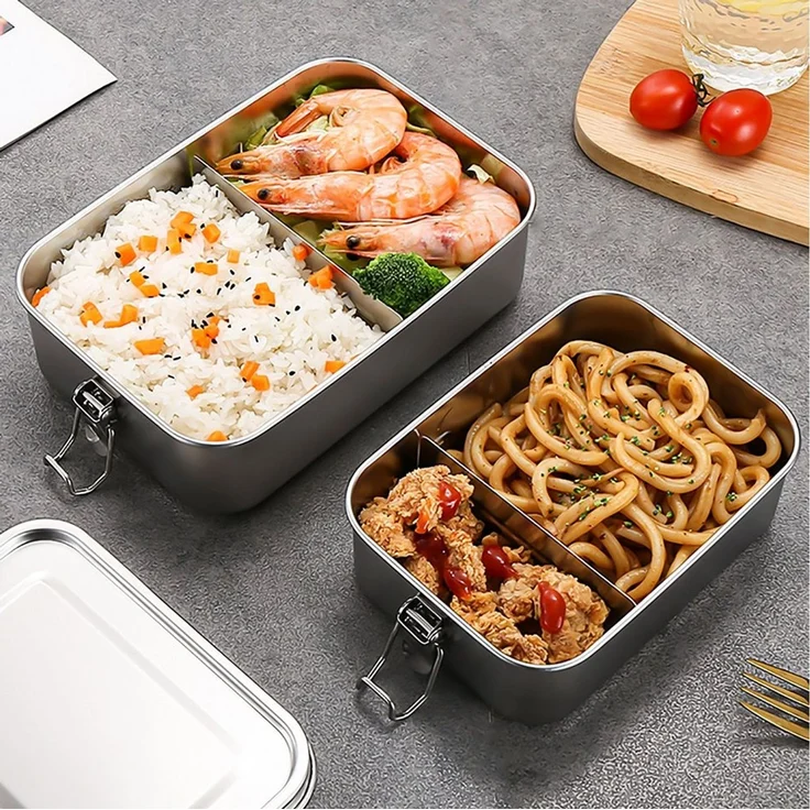 BlingBin Lunchbox 850ml/1400ml Auslaufsichere Bento-Box Brotzeit-Dose aus Edelstahl, Edelstahl, (1er Set, 1-tlg, Fassungsvermögen: 850ml), Lunchbox, Vesperdose, Pausenbrot, für Erwachsene & Kinder – Bild 2