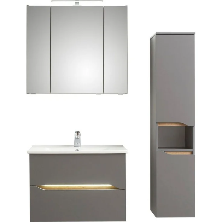 Saphir Badmöbel-Set Quickset 3-teilig, Keramik-Waschtisch und LED-Spiegelschrank, (5-St), mit Midischrank, 2 Türen, 1 Nische, 2 Schubladen, inkl. Türdämpfer – Bild 1
