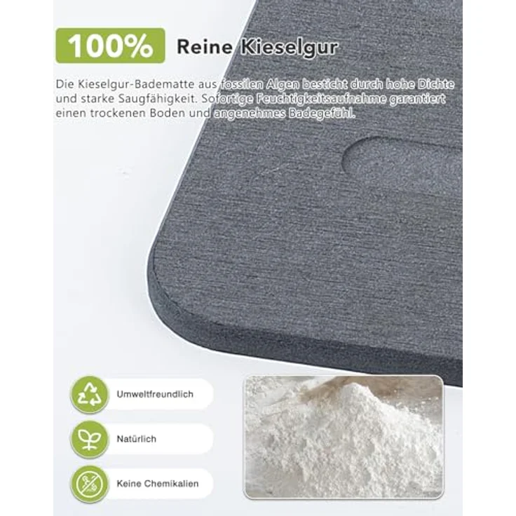 Ribelli Kieselgur Badematte rutschfest 60x39 cm, Duschvorleger Badvorleger Schnelltrocknend, 100% Natürlich Stein Bodenmatte, Bad Matte Super Saugfähig Badezimmermatte – Bild 5