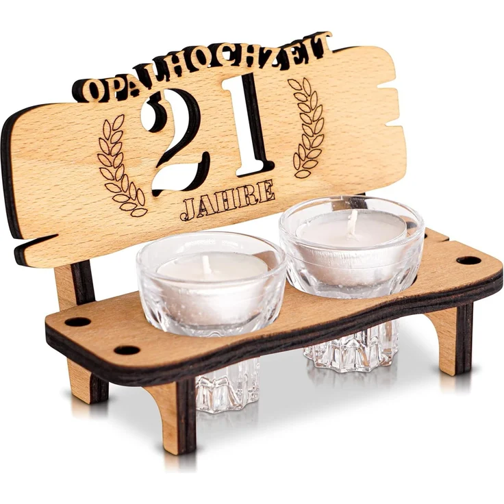 DARO Design - Schnapsbank 21. Hochzeitstag Opalhochzeit Geschenk Deko für Paare Männer Frauen aus Holz mit Gläsern – Bild 2