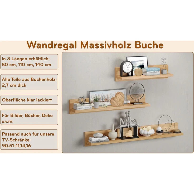 Wandablage Regal Ablage aus Buche Länge wählbar V-90.84-54 – Bild 7