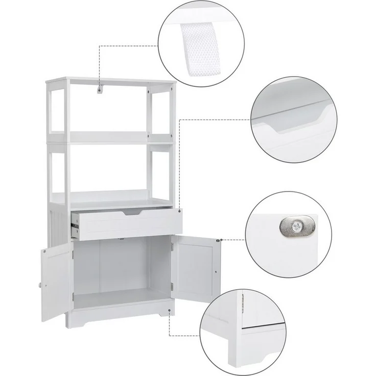 Mondeer Badkommode Badezimmerschrank, Badschrank, Aufbewahrungsschrank, 60 x 30 x 121cm, weiß – Bild 2