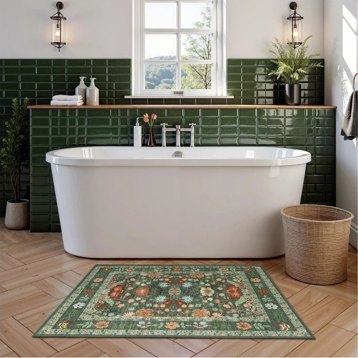 Agger Fußmatte Vintage-Blumen-Fußmatte, Boho-Teppich für den Eingangsbereich, dekorative Fußmatte für Badezimmer, Haustür und Wohnraumdekoration – Bild 3