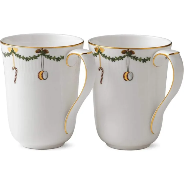 Becher Set - 330 ml - 2 Stück Star Fluted Christmas Royal Copenhagen Becher - Mikrowelle geeignet, Spülmaschinenfest