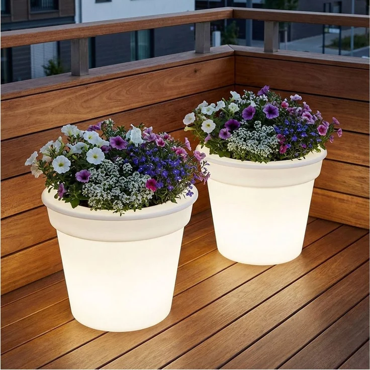 Harms Import Gartenleuchte, LED-Leuchtmittel fest verbaut, Neutralweiß, Solar LED Außen Blumenkübel Garten Blumentopf leuchtend 2er Set – Bild 1