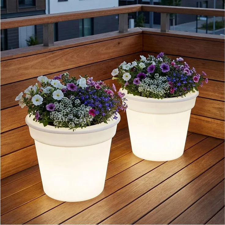 Harms Import Gartenleuchte, LED-Leuchtmittel fest verbaut, Neutralweiß, Solar LED Außen Blumenkübel Garten Blumentopf leuchtend 2er Set