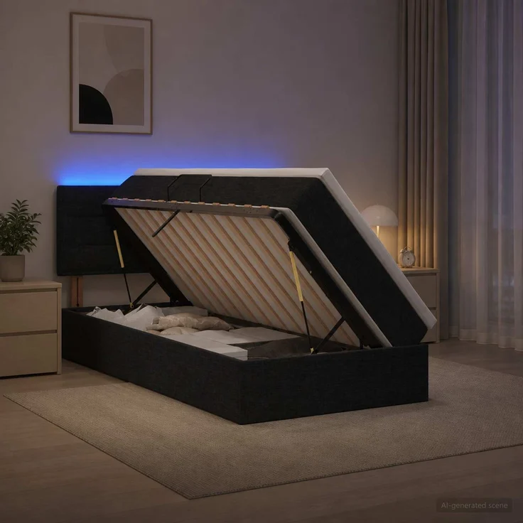 vidaXL LED-Speicherbett mit Matratze Schwarz 100 x 200 cm Stoff 3458981 – Bild 1