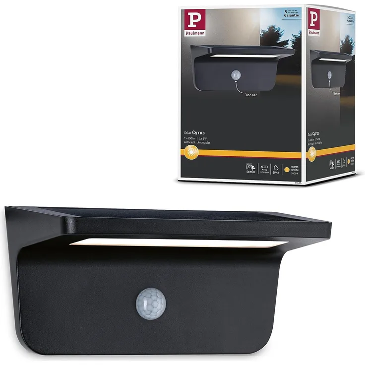 Paulmann No. 94505 Outdoor Solar Wandleuchte Solveig Anthrazit IP44 Warmweiß