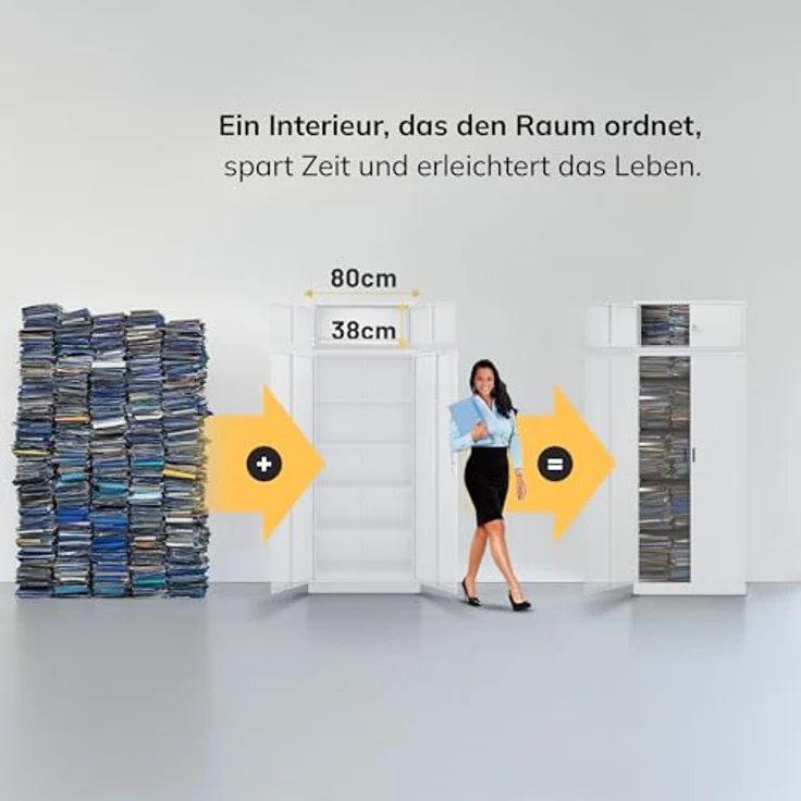 Jan Nowak Aktenschrankaufsatz C01L Aufsatz für Aktenschrank Büroschrank Metall Pulverbeschichtung Flügeltüren 38 x 80 x 40 cm (Weiß) – Bild 5