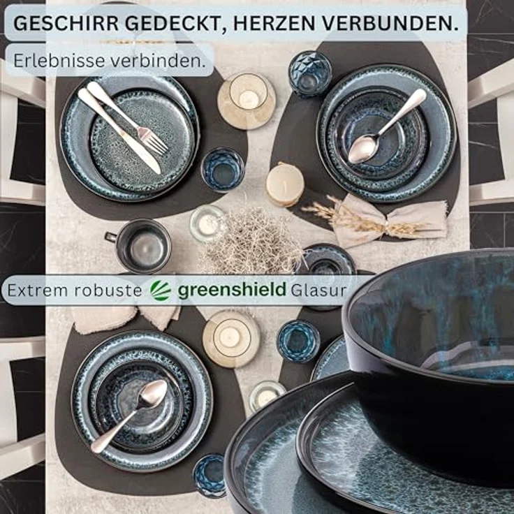 Sänger Manila Tafelservice, 24-teilig, Blau, Steingut, kratzfest, rund, 26.5 cm, spülmaschinen- und mikrowellenfest – Bild 3