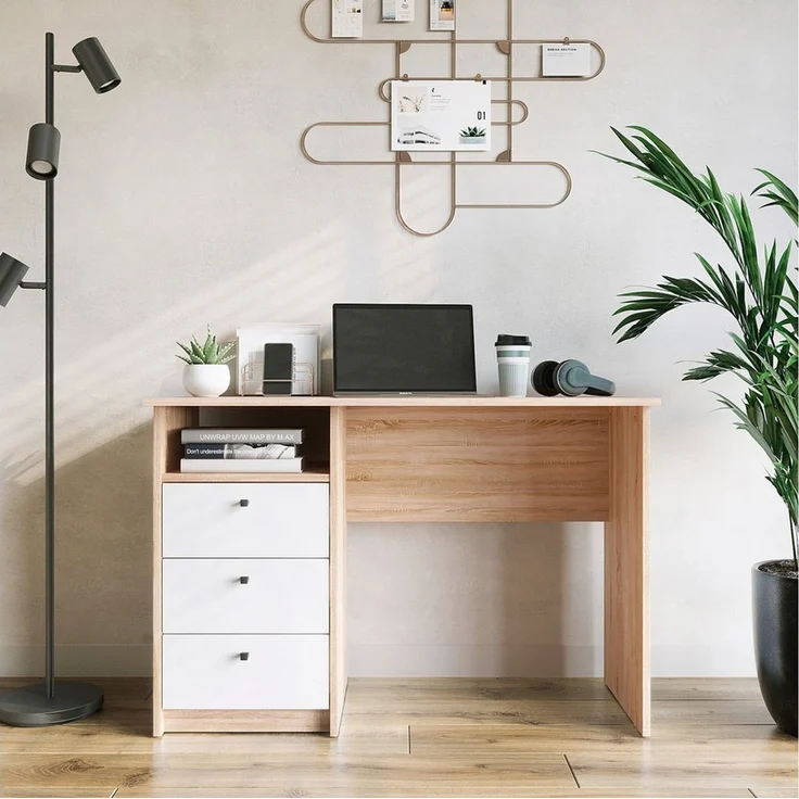 KOMTO Schreibtisch Oslo 110 H Griffe Computertisch Klein Arbeitstisch mit Schubladen, Büro PC-Tisch Kinderschreibtisch Schreibtisch 110 x 50 x 74 cm – Bild 3
