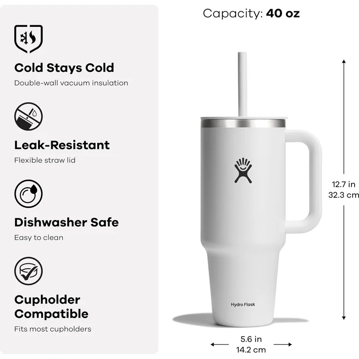 Hydro Flask Thermobecher All Around Travel Tumbler in den Größen 24 oz/ 32 oz / 40 oz, 1-tlg, Edelstahl, Thermo Cup mit Strohhalm – Bild 2