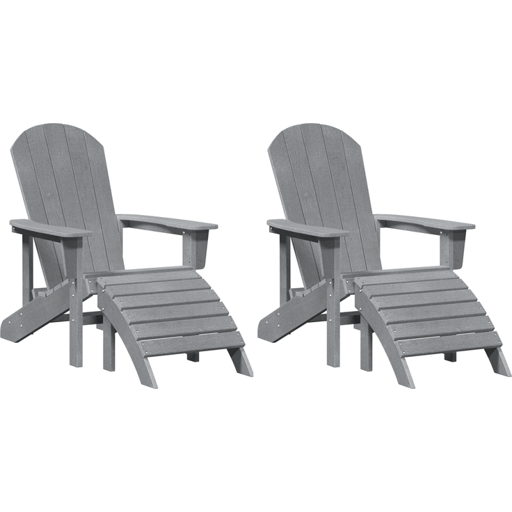 vidaXL Adirondack-Stühle mit Fußstützen, 2 Stück, Hellgrau, HDPE 3335845