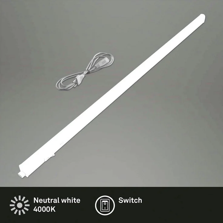 BRILONER - LED Leiste mit Ein/Aus-Schalter, neutralweiße Lichtfarbe, inkl. Steckerkabel, Unterbauleuchte Küche, LED Lichtleiste Küche, Schrankbeleuchtung, Küchenlampe, Lampe, 87,3x2,2x3 cm, Weiß – Bild 2