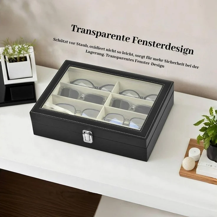 BlingBin Aufbewahrungsbox Schmuckkasten Brillenbox zur Aufbewahrung von 8 Brillen (2er Set, 2 St, 8 Fächer), 34 x 25 x 9 cm Sonnenbrillen Präsentation Brillendisplay – Bild 3