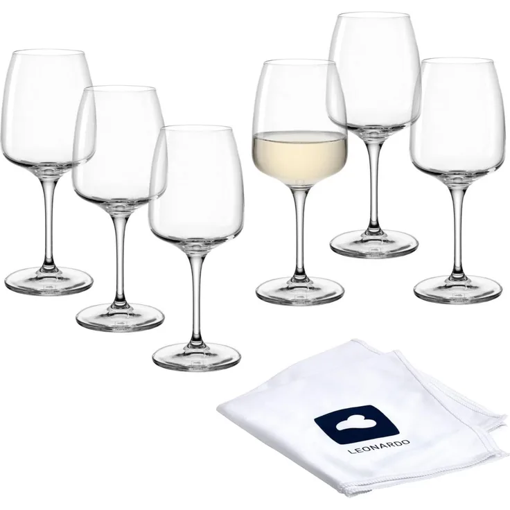 LEONARDO Weißweinglas Rieslinggläser CESTI + Poliertuch, 7-tlg, Kristallglas, 6 Riesling-Gläser mit Poliertuch