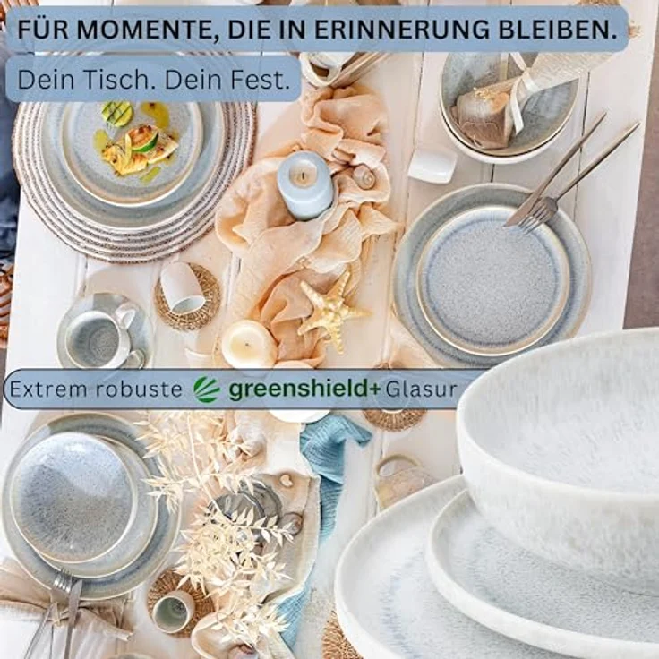 Sänger Santorini Tafelservice, Creme, 12-teilig, kratzfest, spülmaschinen- und mikrowellengeeignet, handmade – Bild 3