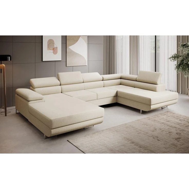 Ecksofa MARGO U- Form, moderne Couch mit Schlaffunktion, verstellbare Kopfstützen, zwei Bettkästen, große Polstercouch – Vogue 01, 72 x 203 x 347 cm – Bild 1