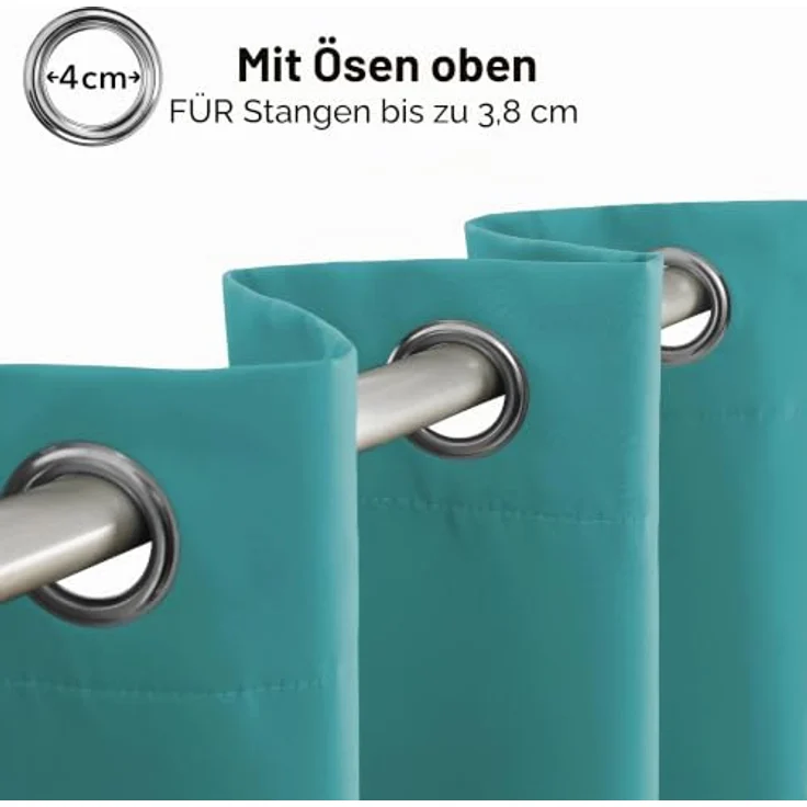 Deconovo Thermovorhänge mit Ösen Hitzeschutz Verdunklungsvorhänge Türkis | 1 Stück, H260 x B140 cm, Blickdichter Ösenvorhang, UV-Schutz, Wohnzimmer und Schlafzimmer, Sichtschutz, Blackout Curtain – Bild 7