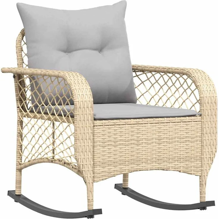 vidaXL Garten-Schaukelstuhl mit Kissen Beige Poly Rattan 4104196 – Bild 1