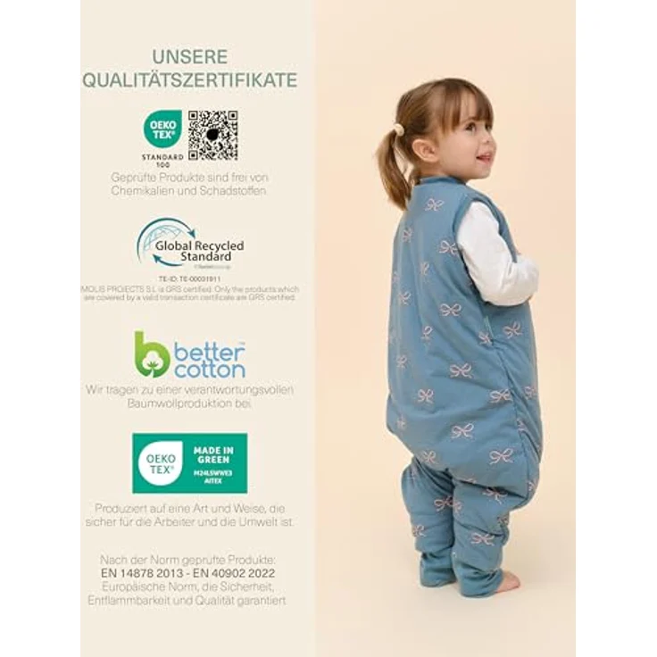 molis&co - Baby Schlafsack mit Füßen 2.5 TOG - Ganzjahres Schlafsack - Babyschlafsack mit Beinen - 100% Baumwolle (Oeko-TEX 100), Winterschlafsack Premium Qualität - Bows (80 cm) – Bild 7