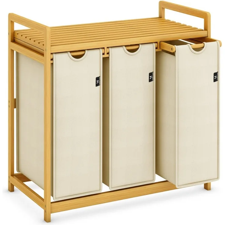 AdelDream Wäschekorb Wäschekörbe mit Bambusrahmen, 150 l, 3 Fächer