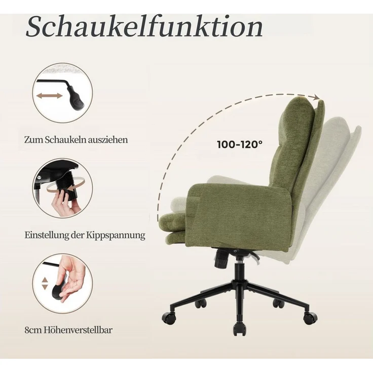 IWMH Bürostuhl Ergonomisch Schreibtischstuhl, Höhenverstellbar Drehstuhl mit Rollen, Lesesessel aus Chenille, Schminktisch Stuhl mit Höher Rückenlehen – Bild 2