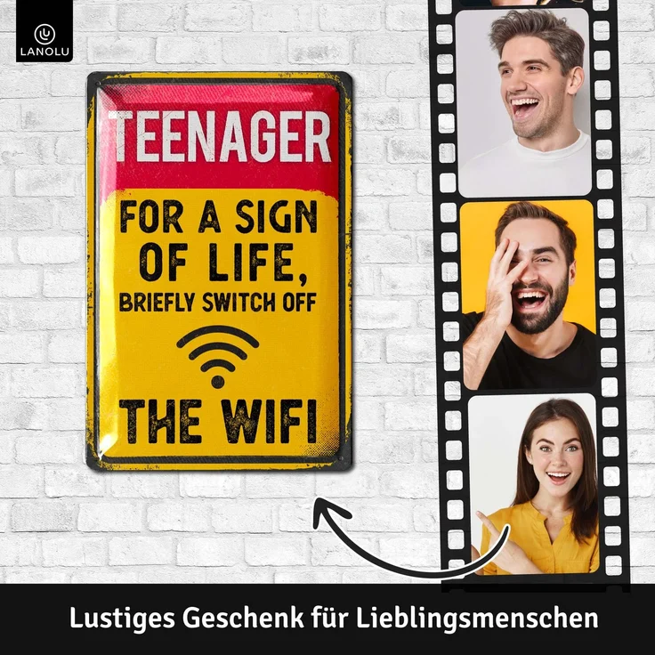 LANOLU Blechschild Teenager Wifi 20x30cm – Metall – Mehrfarbig – 20303 – Bild 2