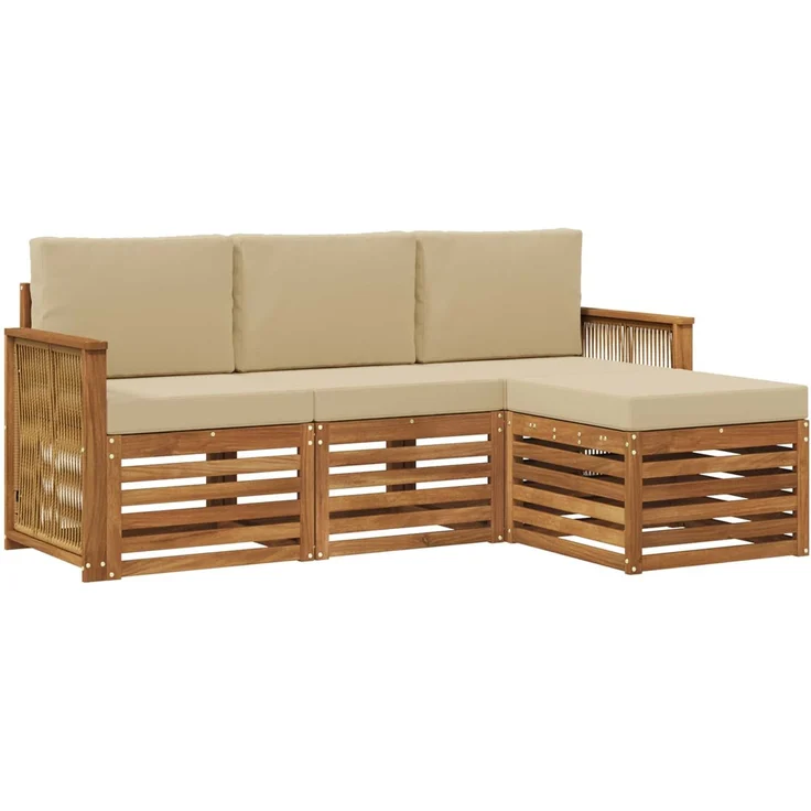vidaXL Outdoor-Sofagarnitur 4 stk. 4-Sitzer Natur und Beige 3384209 – Bild 2
