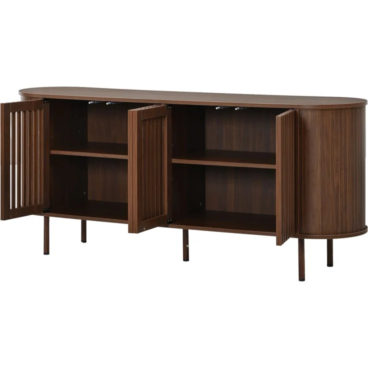 Merax 160x40x70cm Sideboard aus MDF mit 4 perforierten Schiebetüren, Kommode mit verstellbaren Einlegeböden und stabilen Metallbeinen, Wohnzimmer Buffet-Schrank, Walnussholzfarbe – Bild 8