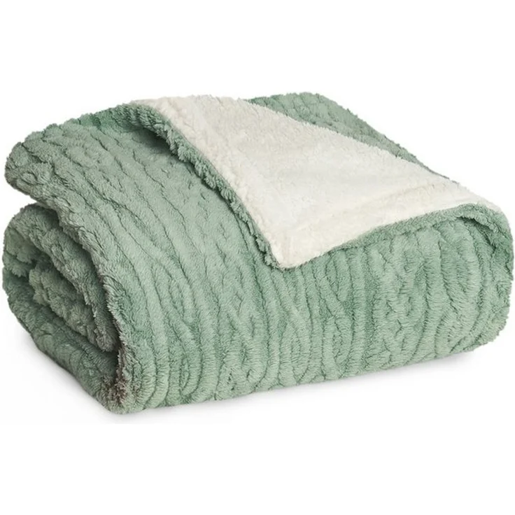 Blumtal Wohndecke, Oeko-TEX zertifiziert, waschbar, weiche Sherpa-Innenseite, Grün/Weiß, 220x240 cm – Bild 4