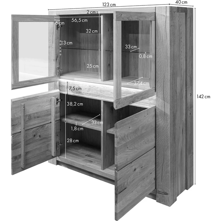 Highboard Wildeiche 123 x 40 x 142 beige geölt KENT #204 – Bild 8