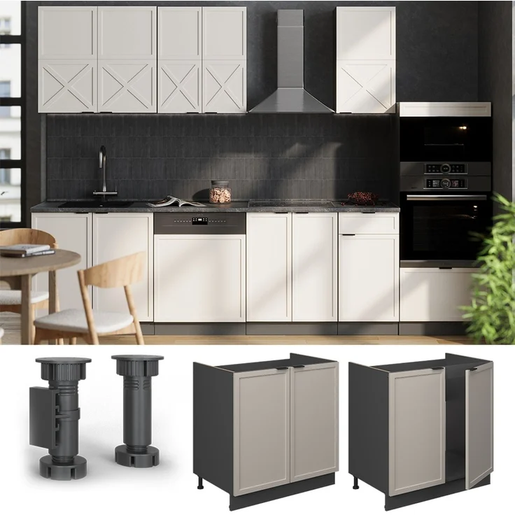 Spülenunterschrank Fame-Line GrauBeige 80 cm ohne Arbeitsplatte Vicco – Bild 2