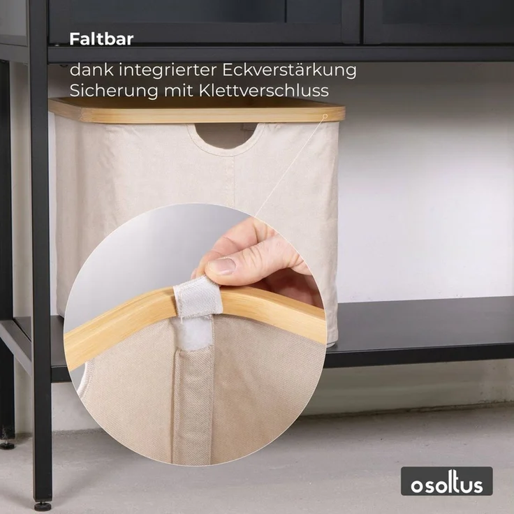 osoltus Faltbox Wäschebox Wäschekorb Nelson Bambus Beige 40 cm – Bild 3