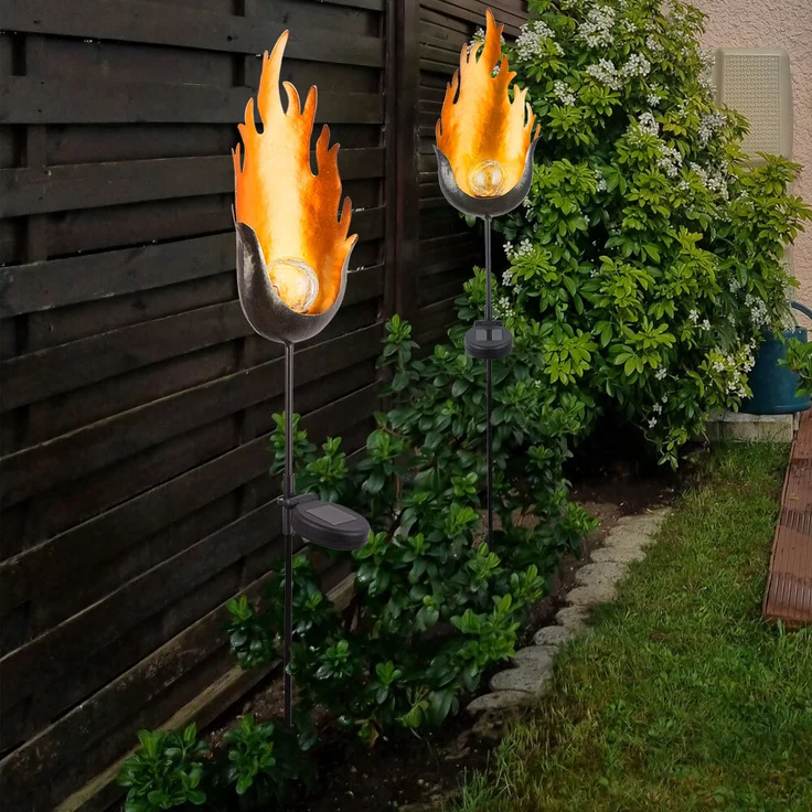 3er Set LED Solarlampen im Flammen Design, Feuereffekt – Bild 7