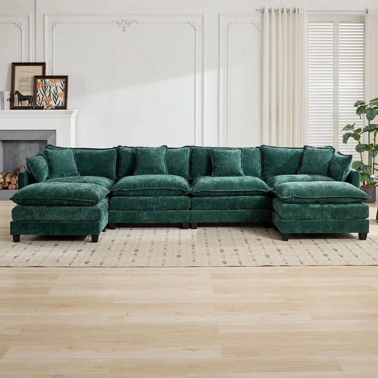 ZUBALIYA Sofa mit LED - Beleuchtung, mit Chenille - Bezug, mit Cordbezug, modular aufgebaut, aus Chenille, für Wohnzimmer und Apartments – Bild 10
