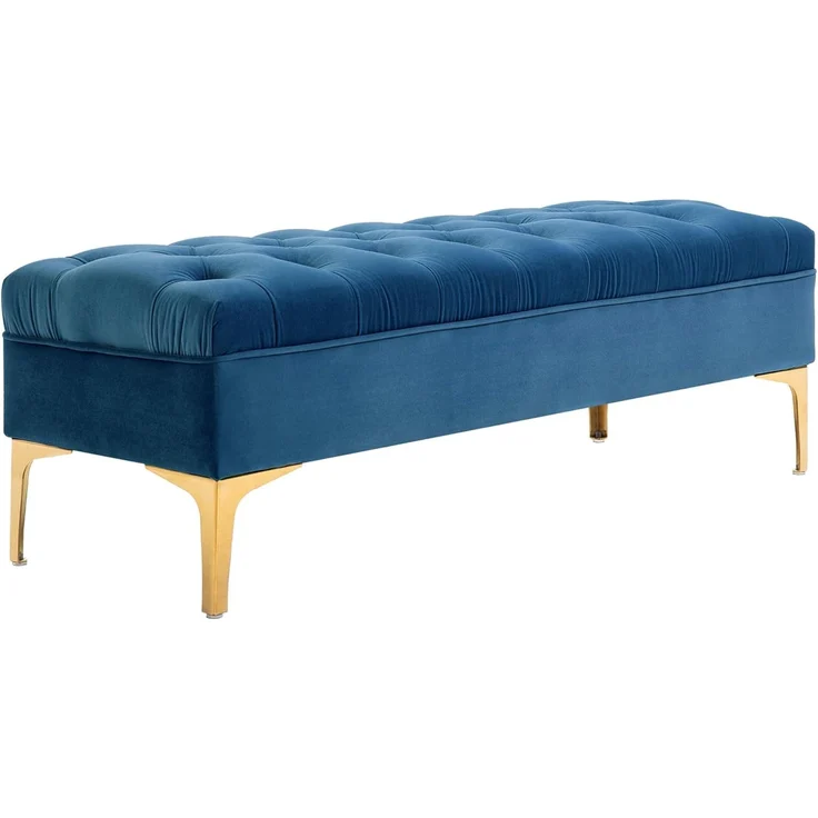 HOMCOM Polsterbank Schlafzimmerbank mit erhöhten Beine (Sitzottomane, 1-St, Sitzbank), Samt Blau 118 x 45 x 42 cm – Bild 1