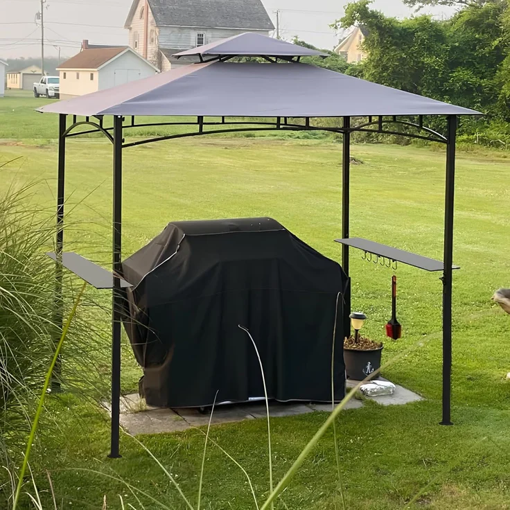 Sekey Grill Pavillon 2.45x1.50 m, Wasserdicht Gartenlauben Gartenzelt Partyzelt für Garten/Partys/Picknick/BBQ´s, UV-Schutz 50+, Grau – Bild 2