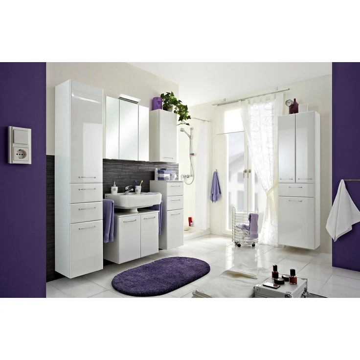 Saphir Hochschrank Quickset Badschrank 50 cm breit, 2 Türen, 1 Schublade, 1 Wäschekippe Badezimmer-Hochschrank inkl. Türdämpfer, Griffe in Chrom glänzend – Bild 3