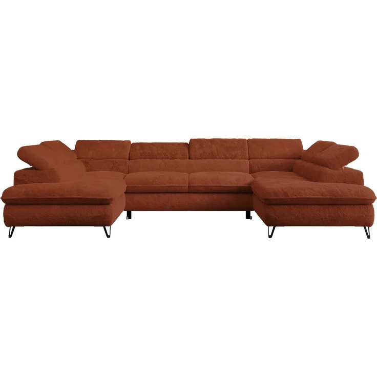 Ecksofa U-Form, mit Bettkasten, Bettfunktion und Einstellbare Kopfstützen, Sofa big XXL - PETER U - Orange Plüsch - Topper T25 – Bild 7