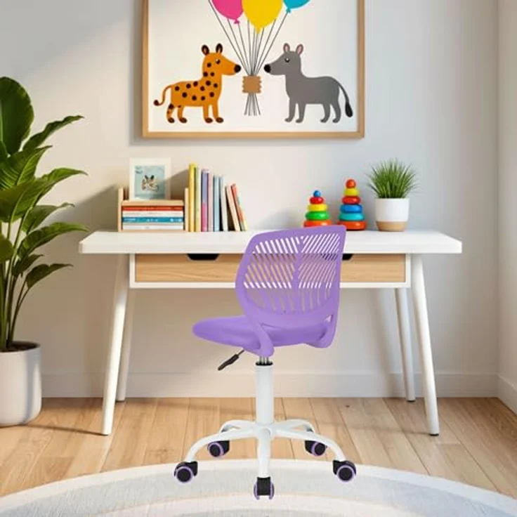 FurnitureR Bunter Schreibtischstuhl, moderner höhenverstellbarer Computerstuhl ohne Armlehnen, ergonomischer Drehstuhl für Kinderzimmer und Home Office – Bild 3