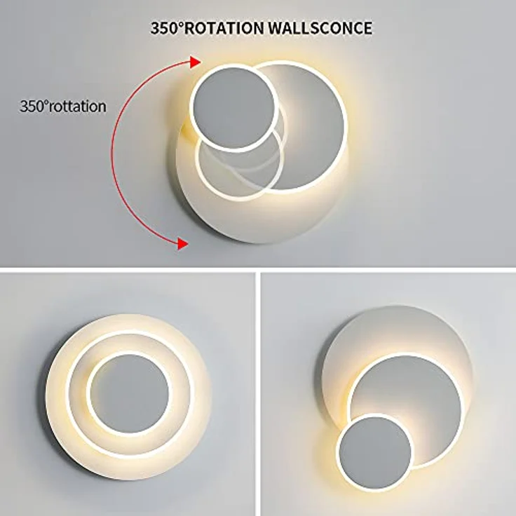 Goeco LED Wandleuchte LED runde Wandleuchte, schlichte Innenleuchte, 17W, Warmweiß, 350 Grad Drehwinkel, keine separate Glühbirne erforderlich – Bild 7