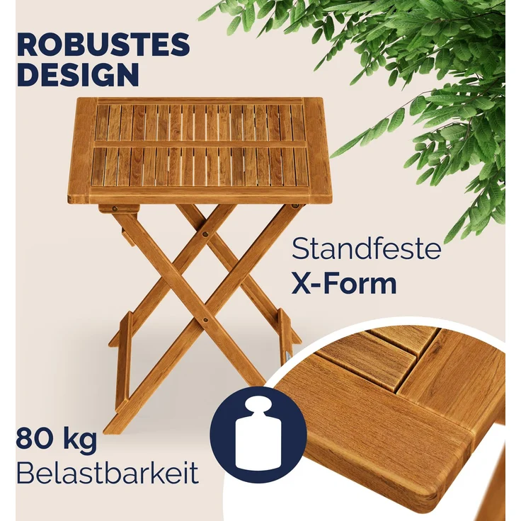 Casaria Klapptisch, klappbar, 80kg belastbar, Akazienholz natur, 70 x 70 x 73 cm – Bild 8