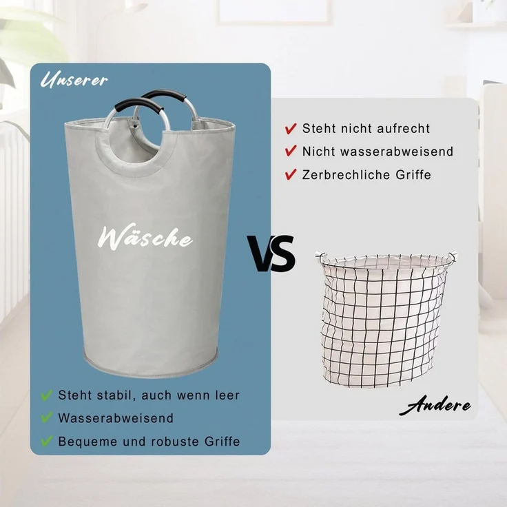 hausleben Wäschekorb mit Aluminiumgriffen (1 St), faltbar mit wasserabweisender PE-Beschichtung – Bild 3