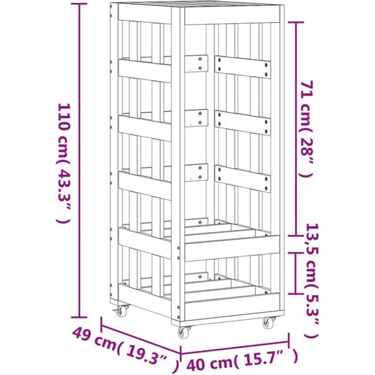 vidaXL Kaminholzregal mit Rollen 40x49x110 cm Massivholz Kiefer 832327 – Bild 8