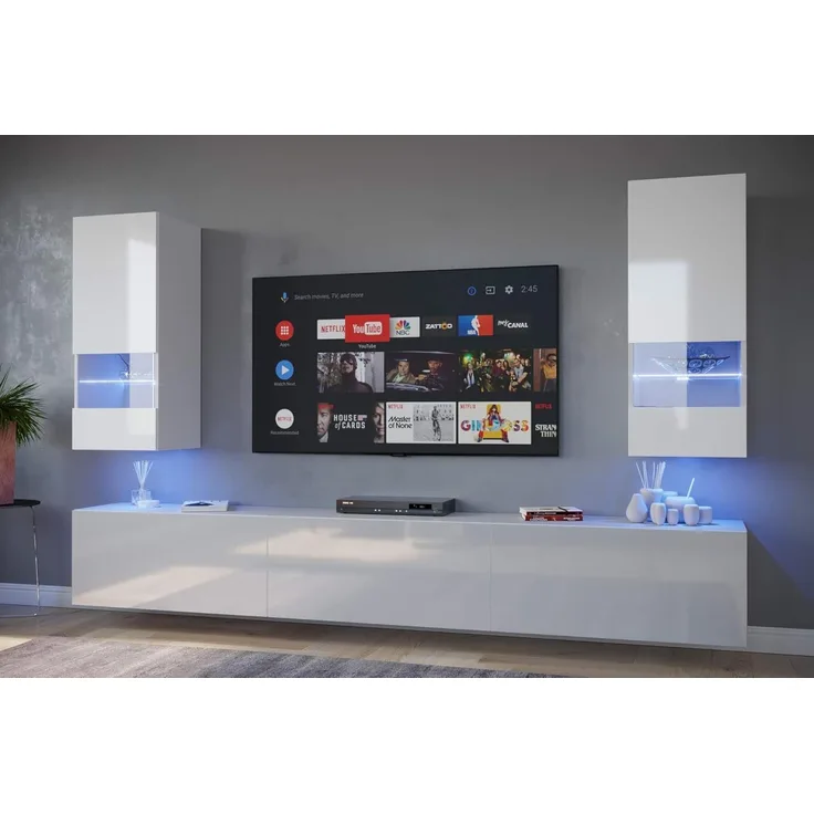 FURNITECH SEZANA AN21 Möbel Schrankwand Wandschrank Wohnwand Mediawand mit Led Beleuchtung Wohnzimmer (Möbel ohne LED, AN21-18W-HG2 1B)