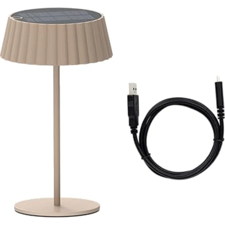 BOLD LED Solar-Tischleuchte (IP44, 2W/180lm 2700K, Tischlampe Kabellos, Warmweiß CRI 95, LED Touch-Schalter & Dimmer, Solar & USB-C Aufladung, 6 Stunden Nutzung) - Sand – Bild 2