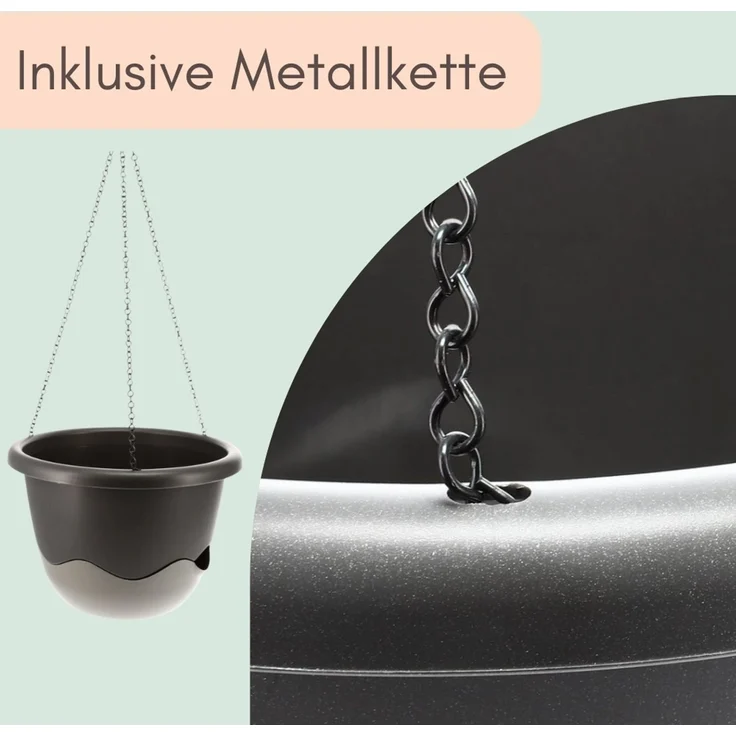 GarPet Blumentopf 2er Set Blumentopf Hängeampel Blumenampel inkl. Kette 30 cm anthrazit – Bild 5